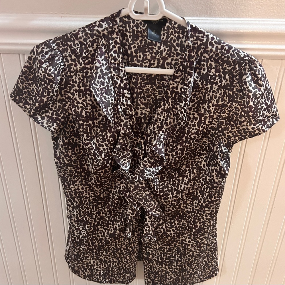 Ann Taylor Brown and White Animal Print Blouse